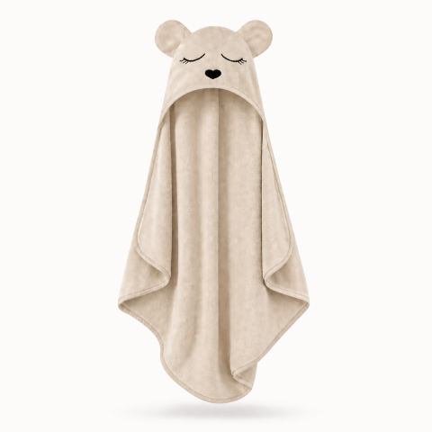 Articole de plaja, piscina - Prosop bebeluși din bambus cu glugă BabySteps, bej Teddy, ultra absorbant, delicat pentru pielea sensibilă