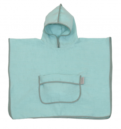 Prosop din bumbac muselina cu gluga si buzunar pentru bebelusi si copii, Poncho, Mint, 60x65 cm [2]