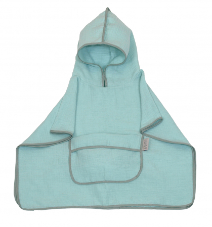 Prosop din bumbac muselina cu gluga si buzunar pentru bebelusi si copii, Poncho, Mint, 60x65 cm [1]