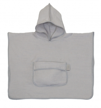 Prosop din bumbac muselina cu gluga si buzunar pentru bebelusi si copii, Poncho, Gri, 60x65 cm [2]