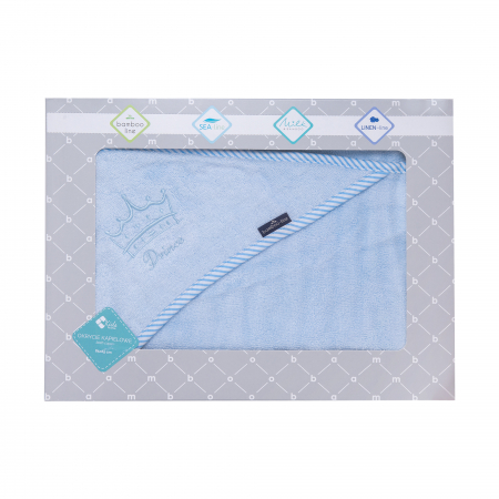 Prosoape, halate, poncho - Prosop din fibra de bambus cu gluga pentru bebelusi si copii, Hands-free, Prince Blue, 85x85cm