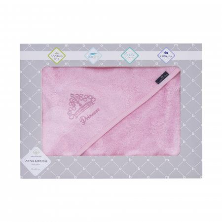 Prosoape, halate, poncho - Prosop din fibra de bambus cu gluga pentru bebelusi si copii, Hands-free, Princess Pink, 85x85cm