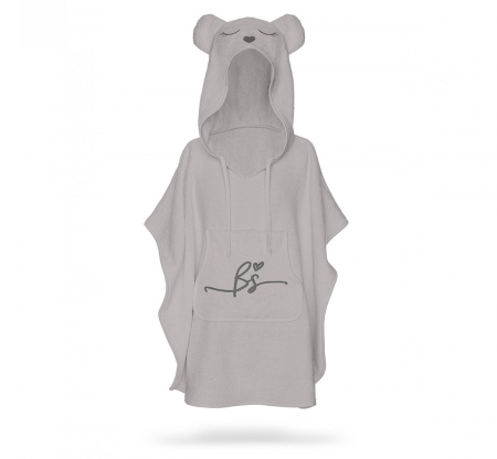 Ingrijire si igiena - Prosop din fibra de bambus cu gluga si buzunar pentru bebelusi si copii, Poncho Teddy, Grey, 73x58 cm