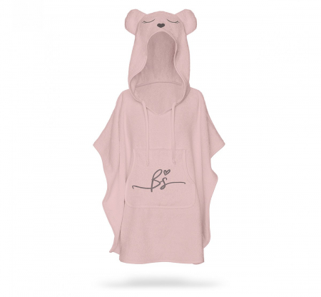 Ingrijire si igiena - Prosop din fibra de bambus cu gluga si buzunar pentru bebelusi si copii, Poncho Teddy, Sepia Rose, 73x58 cm