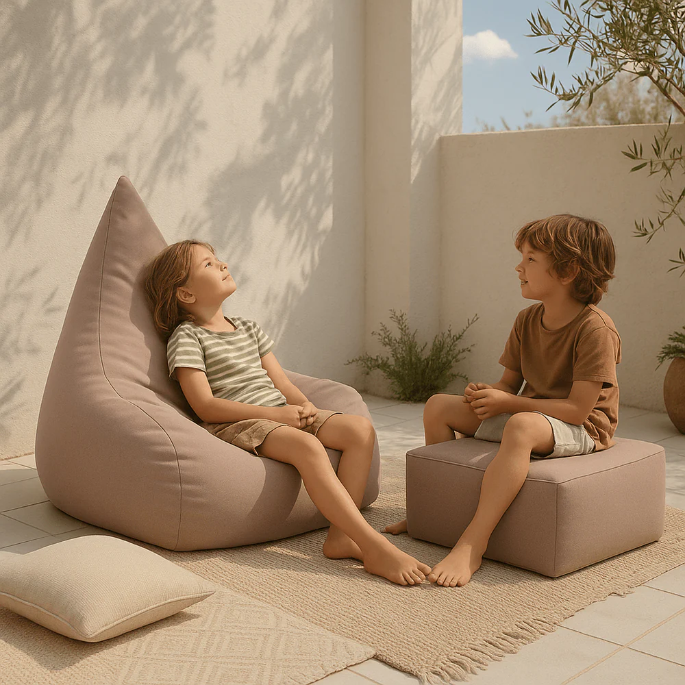 Puf Premium Copii cu Suport Picioare MeowBaby® Tearo Outzy Oat Blush Beige – Sako Bag Outdoor & Indoor pentru Relaxare și Joacă [10]