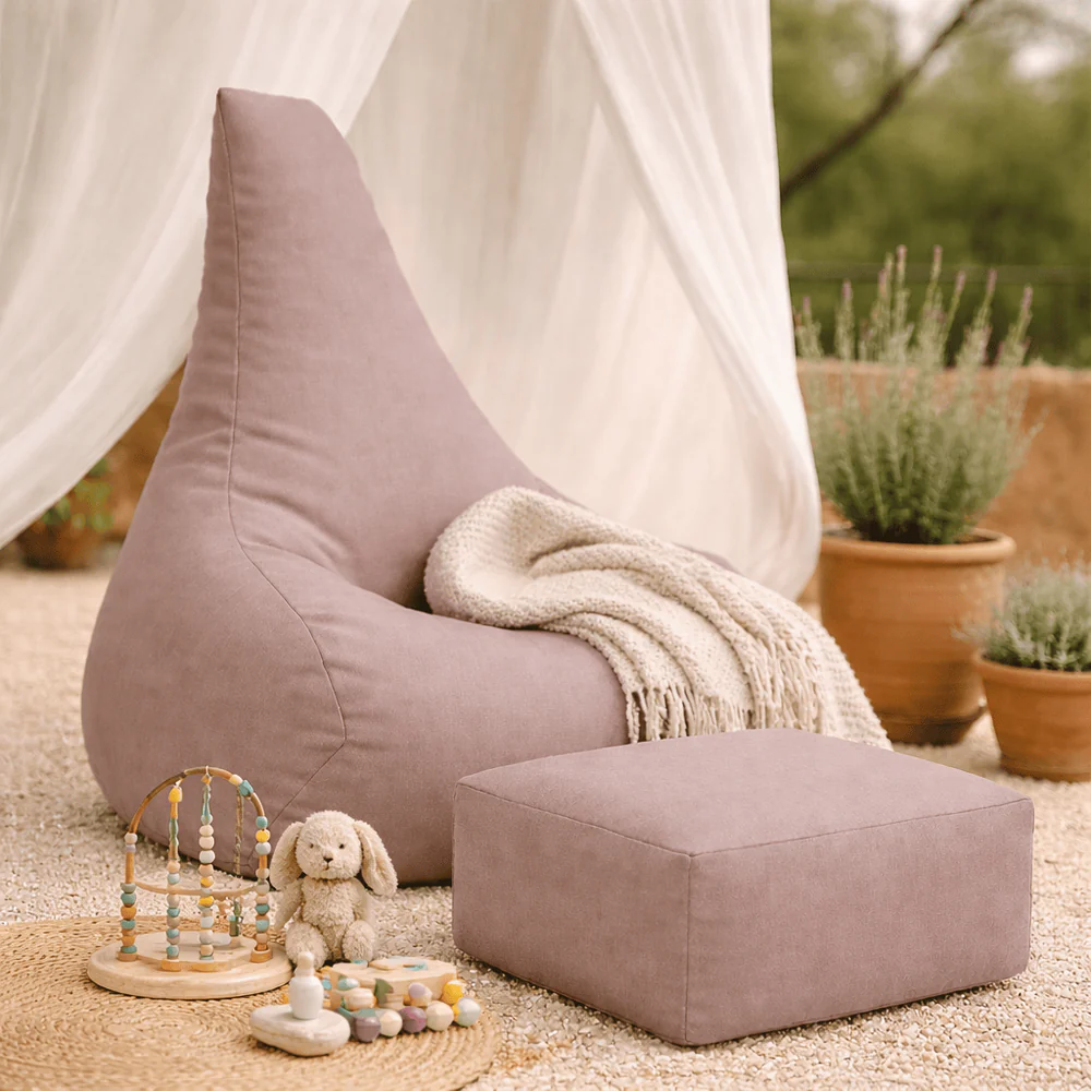 Fotolii - Puf Premium Copii cu Suport Picioare MeowBaby® Tearo Outzy Rosy Dune Pink – Sako Bag Outdoor & Indoor pentru Relaxare și Joacă - Copie