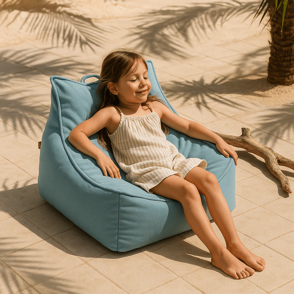 Fotolii - Puf Premium Copii MeowBaby® Outzy Sako Bag Cloudberry Sky Blue – Fotoliu Bean Bag Indoor & Outdoor pentru Relaxare și Joacă