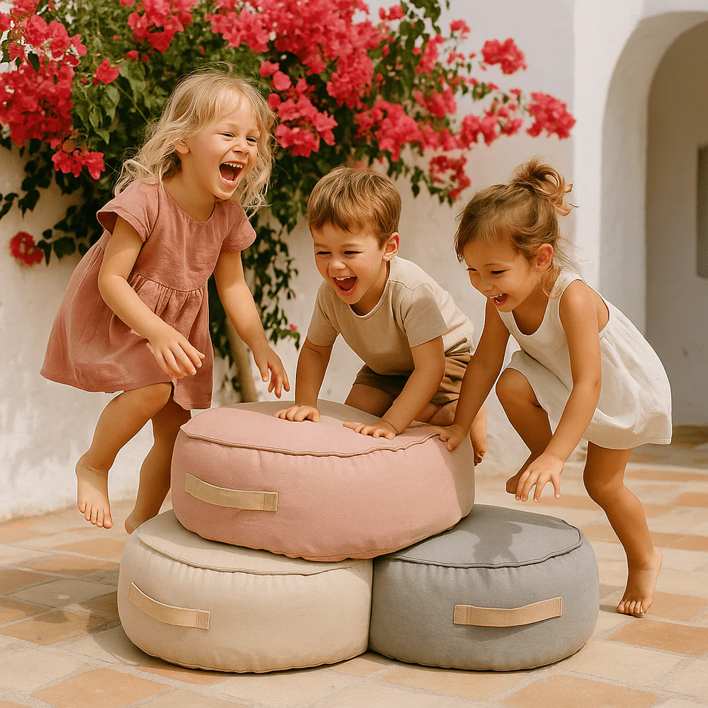 Puf Rotund Premium Copii MeowBaby® Outzy Drift Dlay Taupe – Bean Bag Indoor & Outdoor pentru Relaxare și Joacă [5]