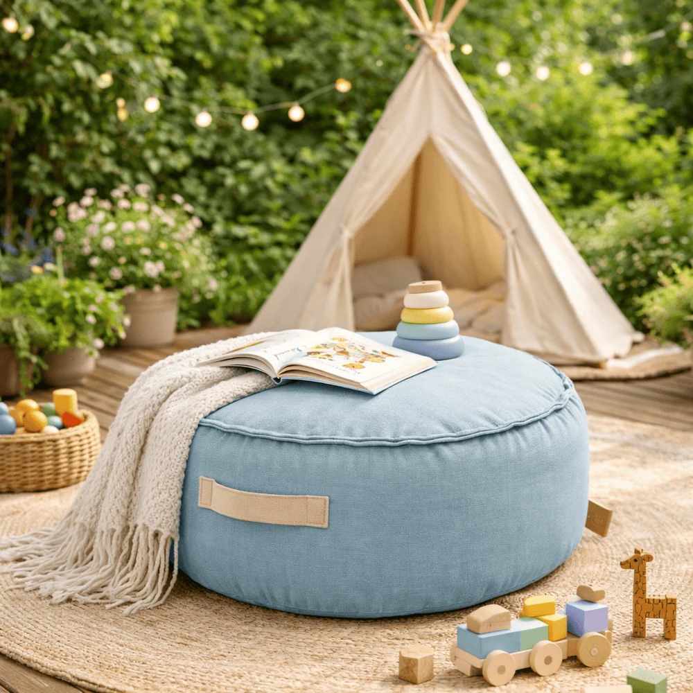 Puf Rotund Premium Copii MeowBaby® Outzy Cloudberry Sky Blue – Bean Bag Indoor & Outdoor pentru Relaxare și Joacă [0]