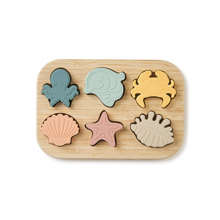 Jucarii din lemn - Puzzle din silicon alimentar cu baza din bambus „Sea Life”