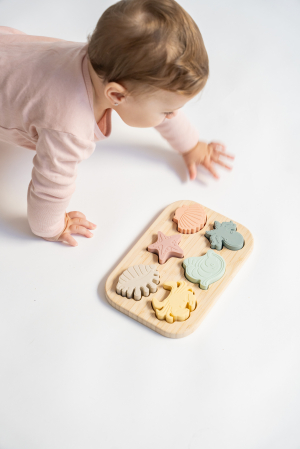 Puzzle din silicon alimentar cu baza din bambus „Sea Life” [16]