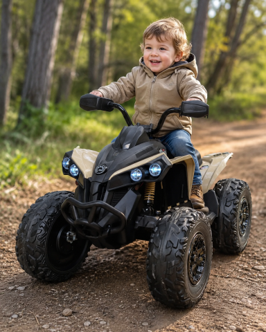 Mașinuțe electrice copii premium - Quad Electric pentru Copii Can-Am Maverick 24V Khaki – Licență Oficială, 2 Motoare 200W, Suspensii, Bluetooth, Roți EVA | 3 Ani+, Max. 30 kg