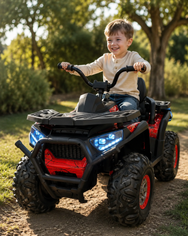 Mașinuțe electrice 12V - Quad Electric pentru Copii Spider Desert 12V Roșu – Design Pânză de Păianjen, Suspensii, Bluetooth, Acumulator 10Ah, Roți Cauciuc | 3 Ani+, Max. 30 kg
