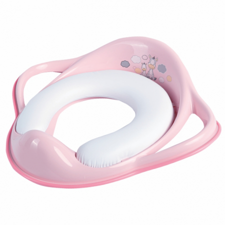 Ingrijire si igiena - Reductor toaleta copii, antiderapant, colac integrat moale si manere, Zebra Light Pink, Maltex Baby