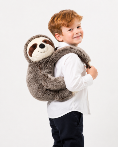 Rucsacuri - Rucsac Copii Leneș Wild & Soft – Pluș Premium Handmade Belgia, Bretele Reglabile, Fermoar Rezistent | 3 Ani+, Grădiniță și Excursii