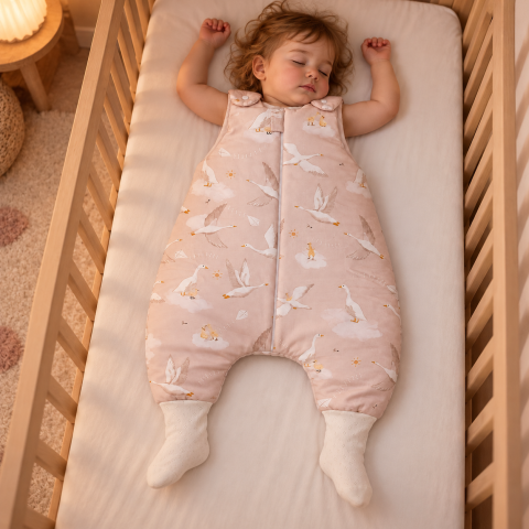 Sistem infasat si sac de dormit - Sac de dormit cu picioare Amy Gâștele Călătoare, bumbac, 2.5 TOG, mărimea S (80-86cm), 62x50cm – cu șosete integrate