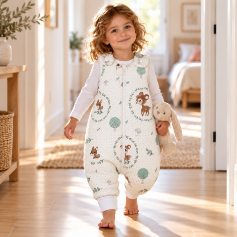Sistem infasat si sac de dormit - Sac de dormit cu picioare Amy Poiana cu Căprioare, bumbac, 2.5 TOG, mărimea M (92-98cm), 68x52cm – cu șosete integrate