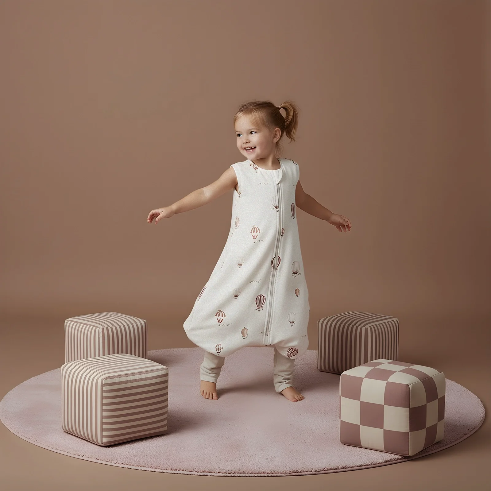 Camera copilului - Sac de Dormit cu Picioare BabySteps® „Balony" – Bumbac Premium, 1 TOG, Picioare Pliabile, Baloane cu Aer Cald | Mărimea S 86/92/98, 12-36 Luni