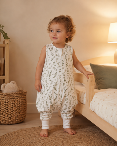 Sistem infasat si sac de dormit - Sac de Dormit cu Picioare BabySteps „Eucalipt" – 100% Bumbac Premium Light, 1 TOG, OEKO-TEX® | Mărimea S 86/92/98, 12-36 Luni