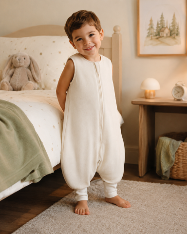 Sistem infasat si sac de dormit - Sac de Dormit cu Picioare BabySteps „Iniana Cloud Dancer White" – 30% In + 70% Viscoză, 2.5 TOG, OEKO-TEX® | Mărimea M, 3 Ani+