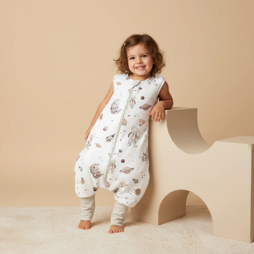 Camera copilului - Sac de dormit cu picioare, bumbac 1 Tog, Space Teddy White, XS, 6-12 luni