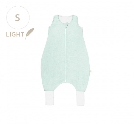 Oktató játékok - Sac de dormit cu picioare, bumbac muselina 0.5 Tog, Pastel Blue, S, 1-2 ani