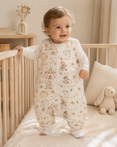 Sac de dormit cu picioare pentru copii, bumbac de vară, 1 TOG, Circ, mărimea S, 6-24 luni – Amy [1]