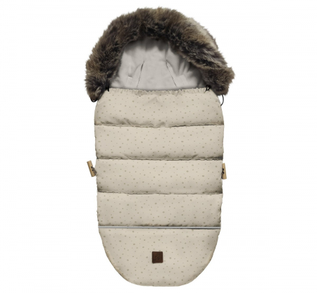 Articole transport - Sac de dormit de iarna pentru carucior cu centuri de siguranta in 5 puncte, cu blană detașabilă, fermoare laterale, impermeabil si plus, umplutura fleece, 105x48cm, 0-36 luni, Bej
