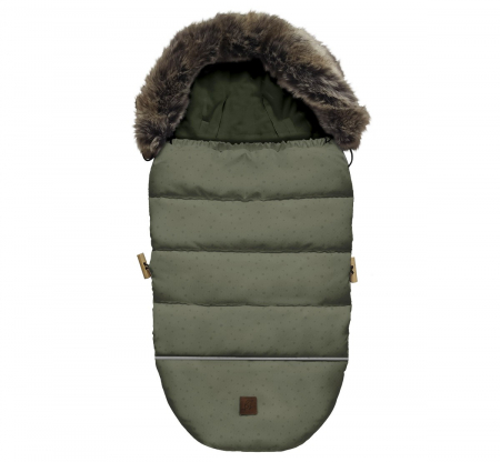 Accesorii carucioare - Sac de dormit de iarna pentru carucior cu centuri de siguranta in 5 puncte, cu blană detașabilă, fermoare laterale, impermeabil si plus, umplutura fleece, 105x48cm, 0-36 luni, Khaki