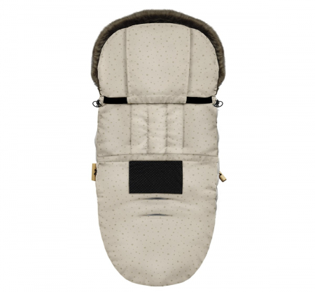 Sac de dormit de iarna pentru carucior cu centuri de siguranta in 5 puncte, cu blană detașabilă, fermoare laterale, impermeabil si plus, umplutura fleece, 105x48cm, 0-36 luni, Bej [1]