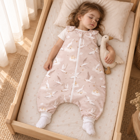 Sistem infasat si sac de dormit - Sac de dormit de vară cu picioare Amy Gâștele Călătoare, bumbac, 1 TOG, mărimea M (92-98cm), 68x52cm – cu șosete integrate