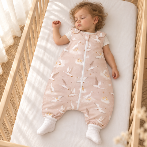 Sistem infasat si sac de dormit - Sac de dormit de vară cu picioare Amy Gâștele Călătoare, bumbac, 1 TOG, mărimea S (80-86cm), 62x50cm – cu șosete integrate