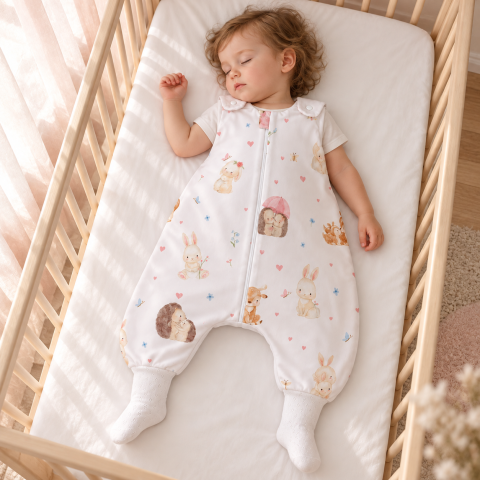 Sistem infasat si sac de dormit - Sac de dormit de vară cu picioare Amy Îmbrățișări din Pădure, viscoză din bambus, 1 TOG, mărimea S (80-86cm), 62x50cm – cu șosete integrate