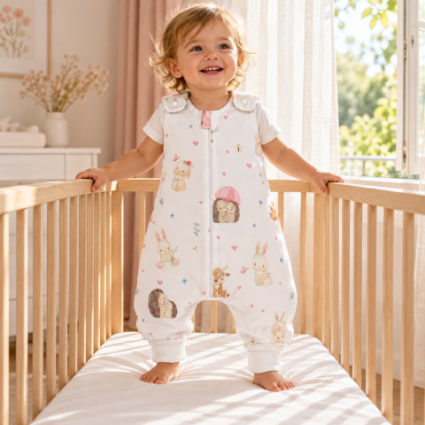 Sac de dormit de vară cu picioare Amy Îmbrățișări din Pădure, viscoză din bambus, 1 TOG, mărimea S (80-86cm), 62x50cm – cu șosete integrate [1]