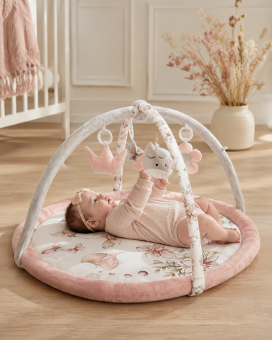 Saltele pentru joaca - Saltea cu Arcadă Interactivă BabySteps „Nature" – 4 Jucării Senzoriale, Minky + Bumbac, Umplutură BabySoft Antibacteriană | Diametru 90cm, 0M+