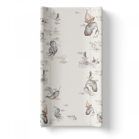 Comode si mese de infasat - Saltea de infasat cu spate intarit si margini de protectie 50x80 cm, Magic Sea Animals