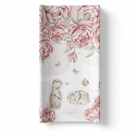 Comode si mese de infasat - Saltea de infasat cu spate intarit si margini de protectie 50x80 cm, Peony Dreamland