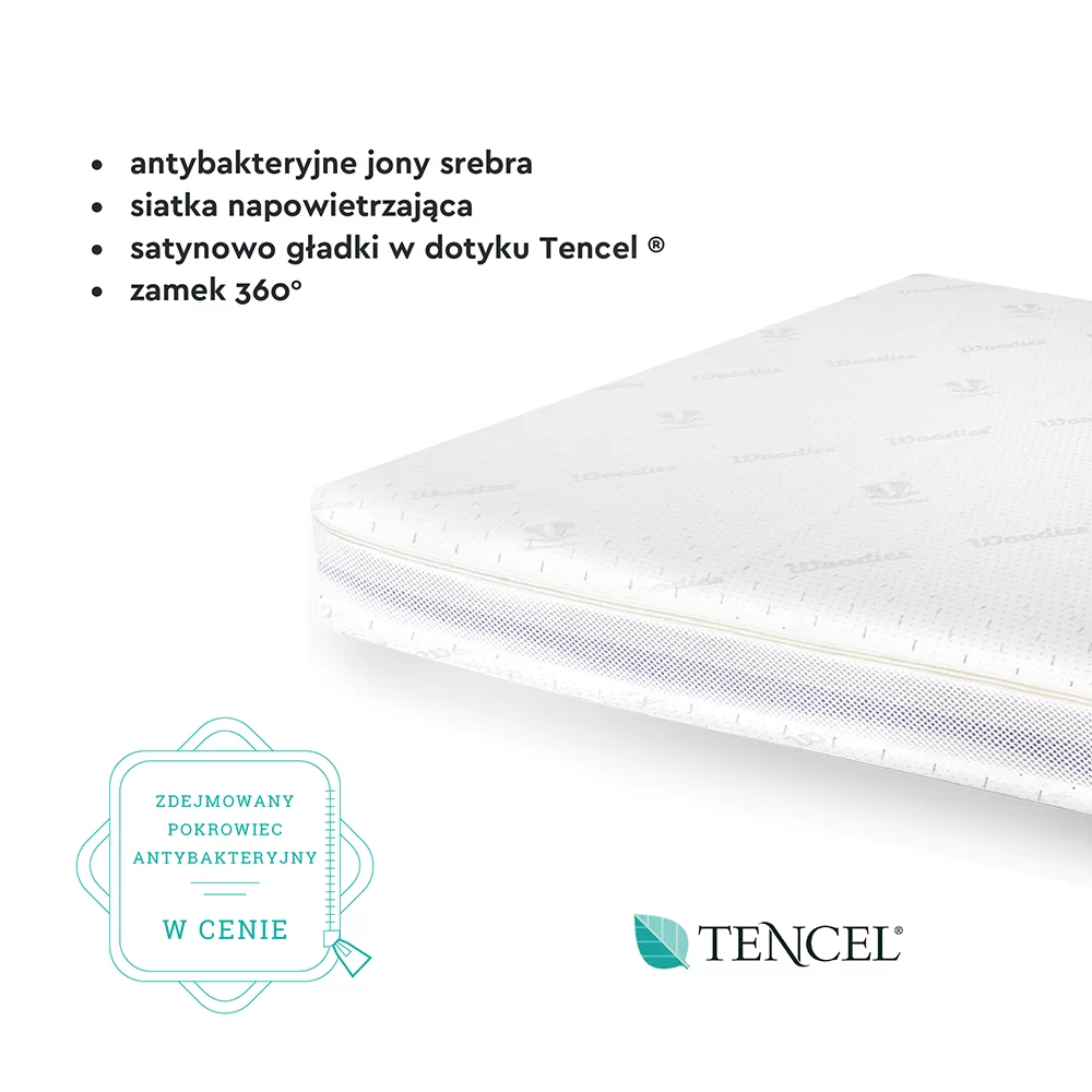 Saltele patut 140x70 cm - Saltea pentru copii, fata dubla, fermitate diferită, Spuma PUR HR antibacteriană si strat extra de spuma confortabila, Husa 360, Tencel cu fibre de viscoza si ioni de argint antibacteriana, 140x70x10