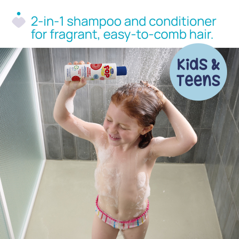 Sampon si balsam de par 2 in 1 Chicco POP cu aroma de bomboane cu capsuni, formula vegana, pentru copii si adolescenti 250 ml [1]