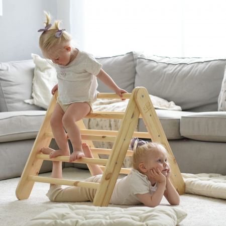 Scari si tobogane din lemn - Scara din lemn pentru copii - Triunghi de catarare tip Pikler Montessori, Natural, MeowBaby®