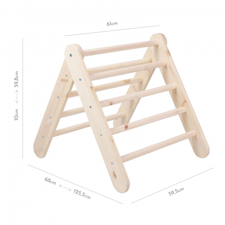 Scara din lemn pentru copii - Triunghi de catarare tip Pikler Montessori, Natural, MeowBaby® [4]