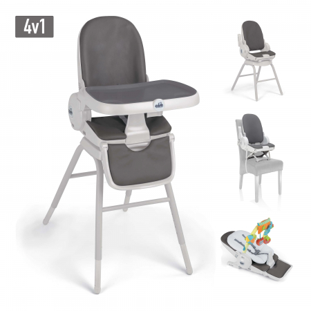 Scaune de masa - Scaun de Masa 4in1 pentru Bebelusi si Copii, CAM® Original, Înălțime Ajustabila, Varsta 0-14 ani, Pliabil, Centura de Siguranta in 5 Puncte, Depozitare, Gri