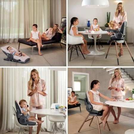 Scaun de Masa 4in1 pentru Bebelusi si Copii, CAM® Original, Înălțime Ajustabila, Varsta 0-15 kg, Pliabil, Centura de Siguranta in 5 Puncte, Depozitare, Roz [21]
