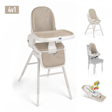 Scaune de masa - Scaun de Masa 4in1 pentru Bebelusi si Copii, CAM® Original, Înălțime Ajustabila, Varsta 0-14 ani, Pliabil, Centura de Siguranta in 5 Puncte, Depozitare, Bej