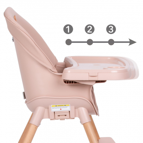 Scaun de Masa 4in1 pentru Bebelusi si Copii, Eatan Wood, Înălțime Ajustabila, Varsta 0-15 kg, Centura de Siguranta in 5 Puncte, Depozitare, Roz [12]