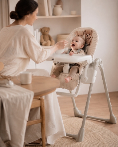 Scaune de masa - Scaun de Masă Multifuncțional CAM® Pappananna Crem, cu Ursuleți de Pluș – Șezlong și Scaun de Masă, de la Naștere la 3 Ani | Reglabil