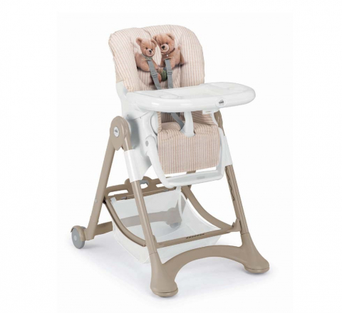 Scaune de masa - Scaun de Masa Multifunctional pentru Bebelusi si Copii, CAM® Campione, Înălțime Ajustabila, Varsta 6-36 luni, Pliabil, Centura de Siguranta in 5 Puncte, 3 Tavite Detasabile, Depozitare, Teddy