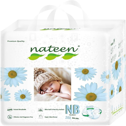 Scutece pentru bebeluși - Scutece Bebeluși Nateen Premium Nr.1 2–5 kg (80 bucăți) | Super absorbante & Hipoalergenice