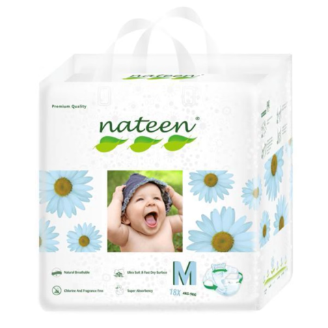 Scutece pentru bebeluși - Scutece Eco-Friendly Bebeluși Nateen Premium Nr.3 4–9 kg (18 buc) | Hipoalergenice & Absorbție Superioară