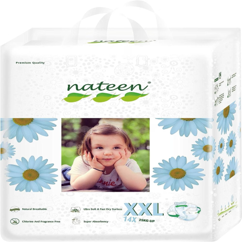 Scutece pentru bebeluși - Scutece Eco-Friendly Bebeluși Nateen Premium Nr.6 peste 25 kg (14 buc) | Protecție XXL & Hipoalergenice